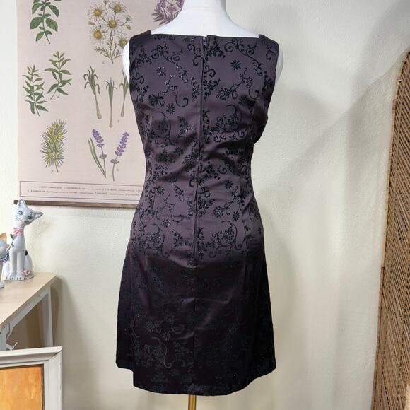 Vtg 90s Y2k Velvet Floral Glitter Mini Dress Party Whimsigoth Romantic Goth L - Picture 3 of 5